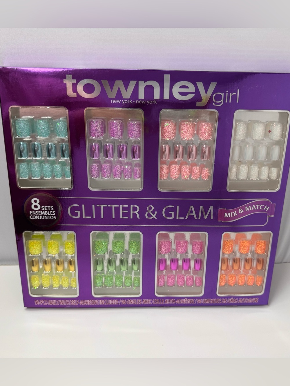 Townley Girl Press-On Nails Glitter & Glam 8 Set, mix and match self adhesive